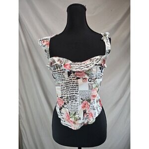NWT GIYKBX Floral Print Newsprint Corset Top Very Sexy
